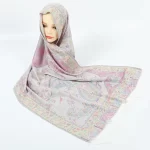 Classic wool white pashmina scarf with intricate cashew pattern – modest and versatile