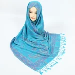 peacock blue pashmina shawl with classic cashew pattern – bold yet graceful