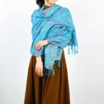 Striking peacock blue pashmina scarf with classic cashew pattern – bold yet graceful