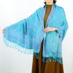 Striking peacock blue pashmina scarf with classic cashew pattern