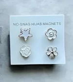 Garden Party Floral Hijab Magnet Set – enamel flower, pearl daisy, leaf motif, vine circle